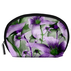 Lilies Collage Art In Green And Violet Colors Accessory Pouch (large) by dflcprints