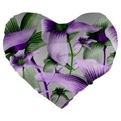 Lilies Collage Art In Green And Violet Colors 19  Premium Flano Heart Shape Cushion