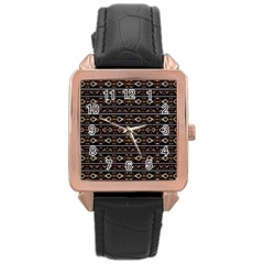 Tribal Dark Geometric Pattern03 Rose Gold Leather Watch  by dflcprints