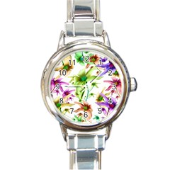 Multicolored Floral Print Pattern Round Italian Charm Watch by dflcprints