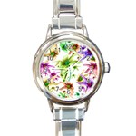 Multicolored Floral Print Pattern Round Italian Charm Watch Front