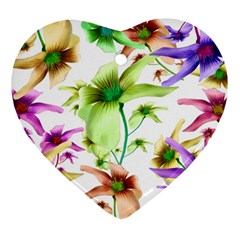 Multicolored Floral Print Pattern Heart Ornament