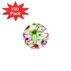 Multicolored Floral Print Pattern 1  Mini Button Magnet (100 Pack)