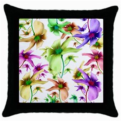 Multicolored Floral Print Pattern Black Throw Pillow Case