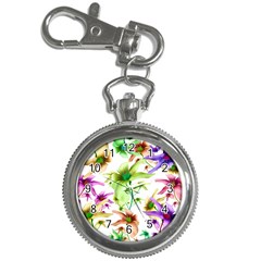 Multicolored Floral Print Pattern Key Chain Watch