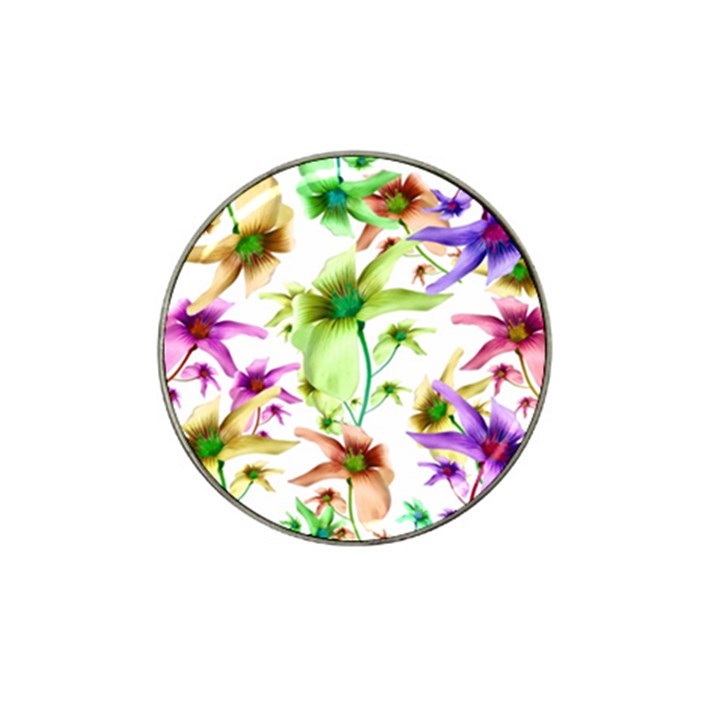 Multicolored Floral Print Pattern Golf Ball Marker 4 Pack (for Hat Clip)