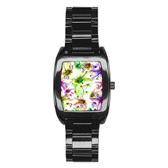 Multicolored Floral Print Pattern Stainless Steel Barrel Watch by dflcprints