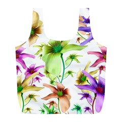 Multicolored Floral Print Pattern Reusable Bag (l) by dflcprints