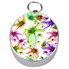 Multicolored Floral Print Pattern Silver Compass