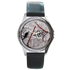 Crossword Genius Round Leather Watch (silver Rim)