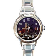 Dallas Skyline At Night Round Italian Charm Watch