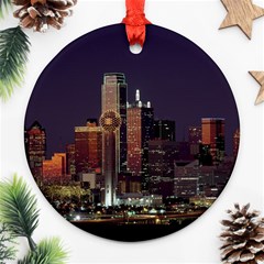 Dallas Skyline At Night Round Ornament