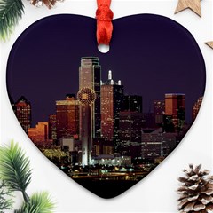 Dallas Skyline At Night Heart Ornament by StuffOrSomething