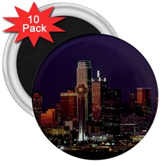 Dallas Skyline At Night 3  Button Magnet (10 Pack)