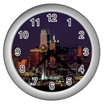 Dallas Skyline At Night Wall Clock (Silver) Front