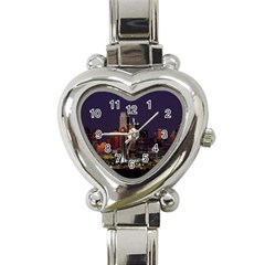 Dallas Skyline At Night Heart Italian Charm Watch  by StuffOrSomething