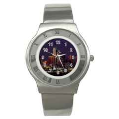 Dallas Skyline At Night Stainless Steel Watch (slim) by StuffOrSomething