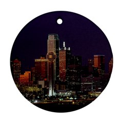 Dallas Skyline At Night Round Ornament (two Sides)