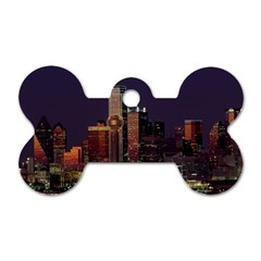 Dallas Skyline At Night Dog Tag Bone (one Sided)