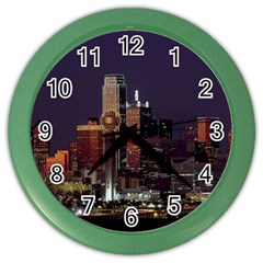 Dallas Skyline At Night Wall Clock (color)