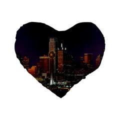 Dallas Skyline At Night 16  Premium Flano Heart Shape Cushion  by StuffOrSomething