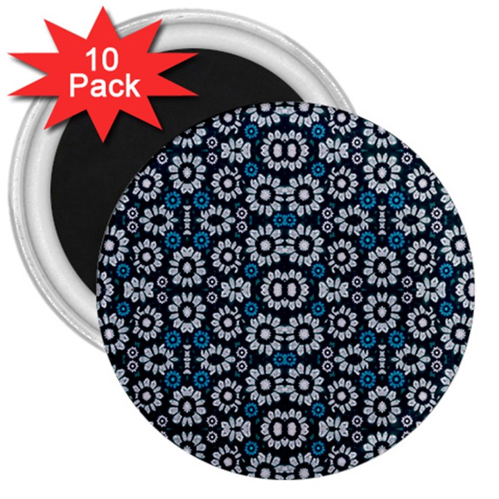 Floral Print Seamless Pattern in Cold Tones  3  Button Magnet (10 pack)