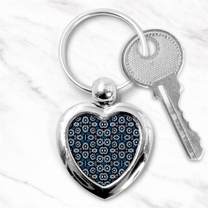 Floral Print Seamless Pattern in Cold Tones  Key Chain (Heart)