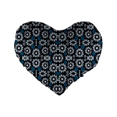 Floral Print Seamless Pattern In Cold Tones  16  Premium Heart Shape Cushion 