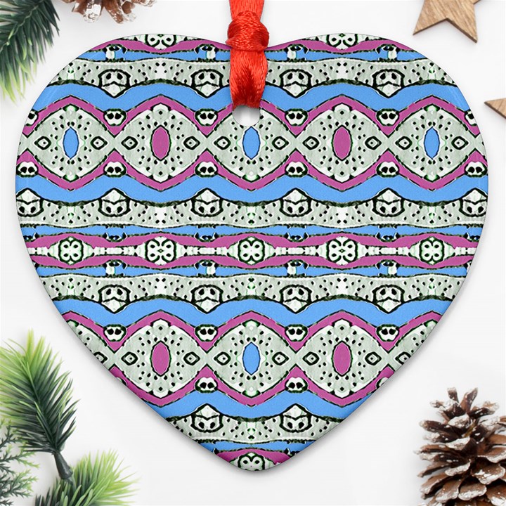 Aztec Style Pattern in Pastel Colors Heart Ornament (Two Sides)