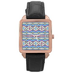 Aztec Style Pattern In Pastel Colors Rose Gold Leather Watch  by dflcprints