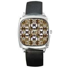 Baroque Ornament Pattern Print Square Leather Watch by dflcprints