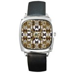 Baroque Ornament Pattern Print Square Leather Watch Front