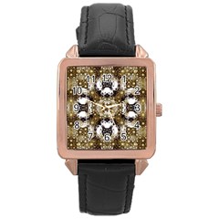 Baroque Ornament Pattern Print Rose Gold Leather Watch  by dflcprints