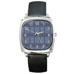 Futuristic Geometric Pattern Design Print In Blue Tones Square Leather Watch