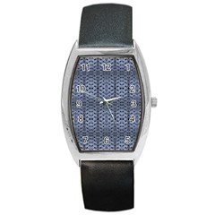 Futuristic Geometric Pattern Design Print In Blue Tones Tonneau Leather Watch by dflcprints