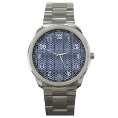 Futuristic Geometric Pattern Design Print In Blue Tones Sport Metal Watch