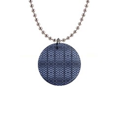 Futuristic Geometric Pattern Design Print In Blue Tones Button Necklace by dflcprints