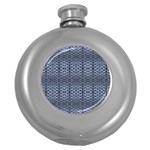 Futuristic Geometric Pattern Design Print in Blue Tones Hip Flask (Round) Front