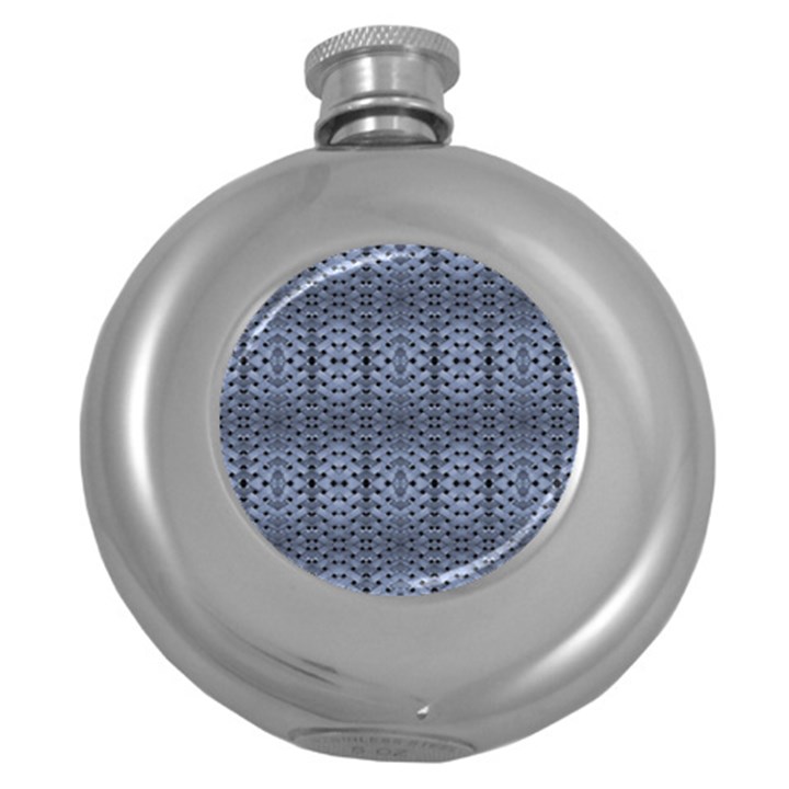 Futuristic Geometric Pattern Design Print in Blue Tones Hip Flask (Round)