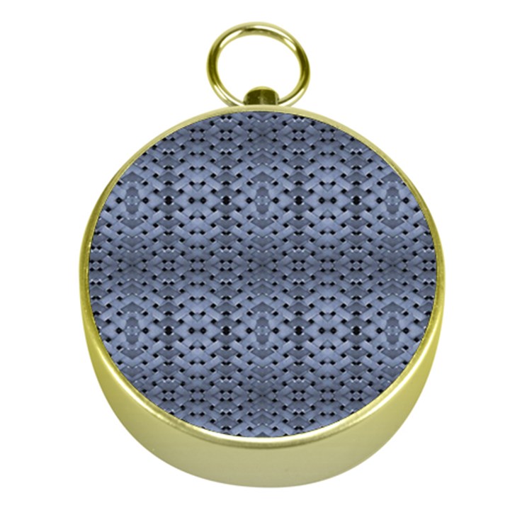 Futuristic Geometric Pattern Design Print in Blue Tones Gold Compass