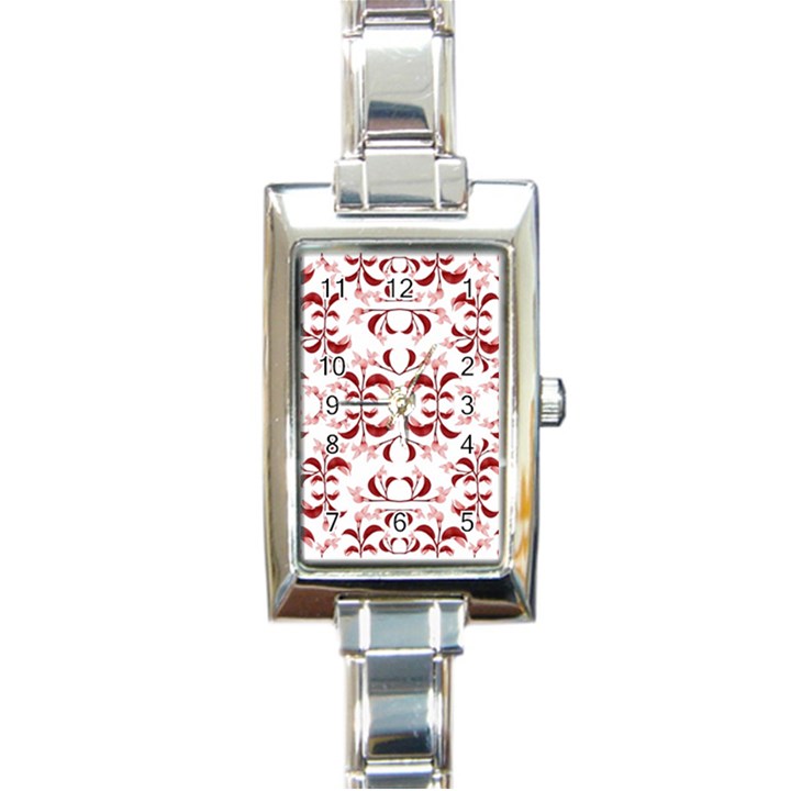 Floral Print Modern Pattern in Red and White Tones Rectangular Italian Charm Watch