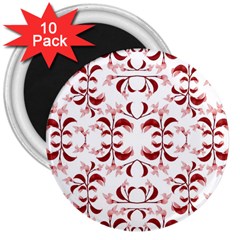 Floral Print Modern Pattern In Red And White Tones 3  Button Magnet (10 Pack)