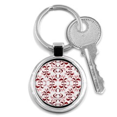 Floral Print Modern Pattern In Red And White Tones Key Chain (round) by dflcprints