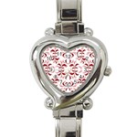 Floral Print Modern Pattern in Red and White Tones Heart Italian Charm Watch  Front