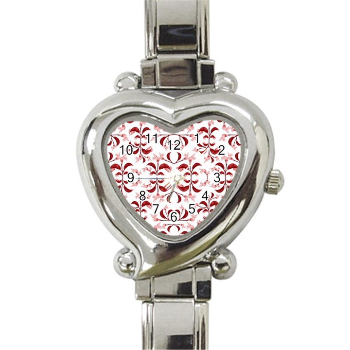 Floral Print Modern Pattern in Red and White Tones Heart Italian Charm Watch 