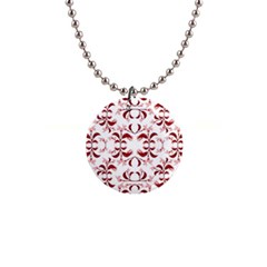 Floral Print Modern Pattern In Red And White Tones Button Necklace by dflcprints