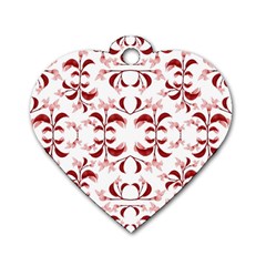 Floral Print Modern Pattern In Red And White Tones Dog Tag Heart (two Sided) by dflcprints