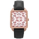 Floral Print Modern Pattern in Red and White Tones Rose Gold Leather Watch  Front