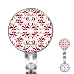 Floral Print Modern Pattern in Red and White Tones Stainless Steel Nurses Watch Front