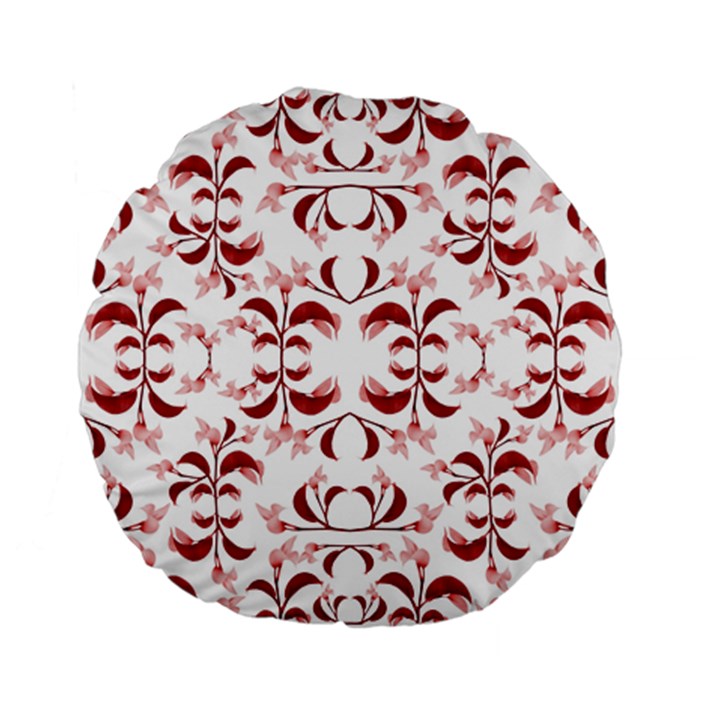 Floral Print Modern Pattern in Red and White Tones 15  Premium Flano Round Cushion 